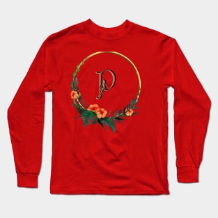 Circular frame with tropical flowers and girl figure on Letter P Long Sleeve T-Shirt